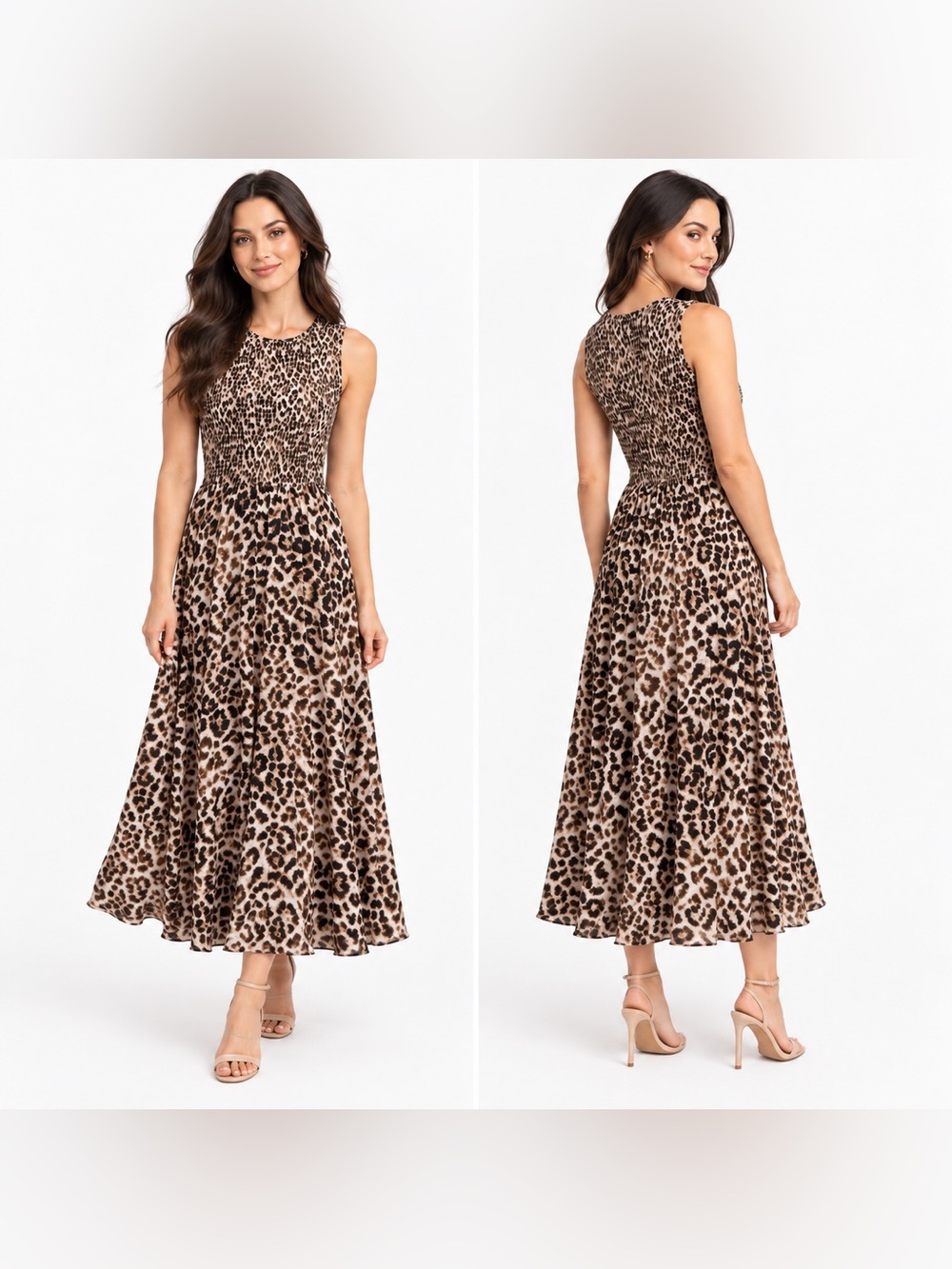 Calvin Klein Leopard-Print Sleeveless Midi Dress - Brown, Black